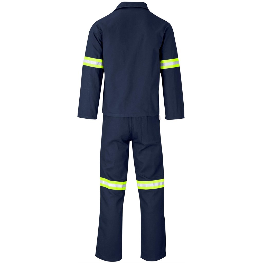 Technician 100% Cotton Conti Suit - Reflective Arms & Legs - Yellow Tape - Navy
