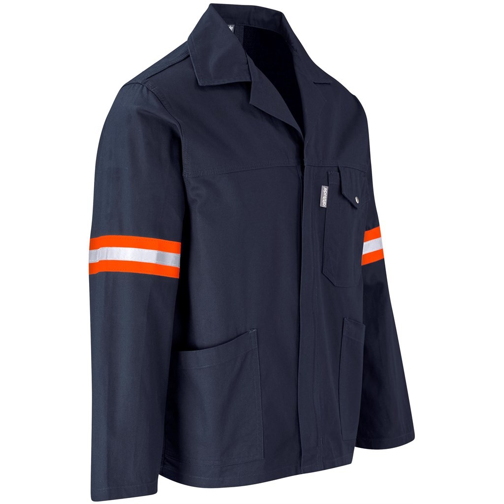 Artisan Premium 100% Cotton Jacket - Reflective Arms - Orange Tape - Navy