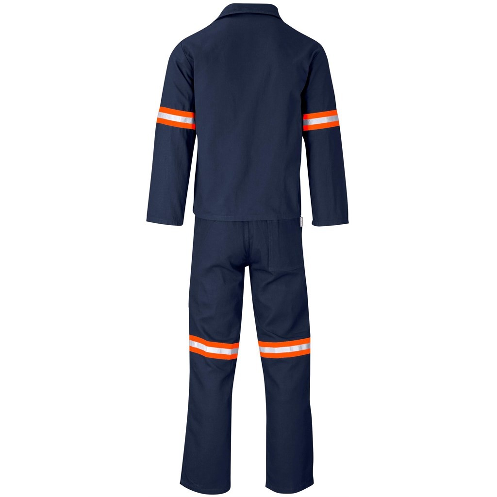 Technician 100% Cotton Conti Suit - Reflective Arms & Legs - Orange Tape - Navy
