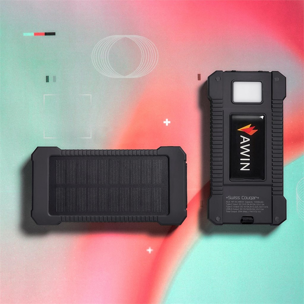 Swiss Cougar Durban Fast Charge 20W Solar Power Bank -10 000mAh