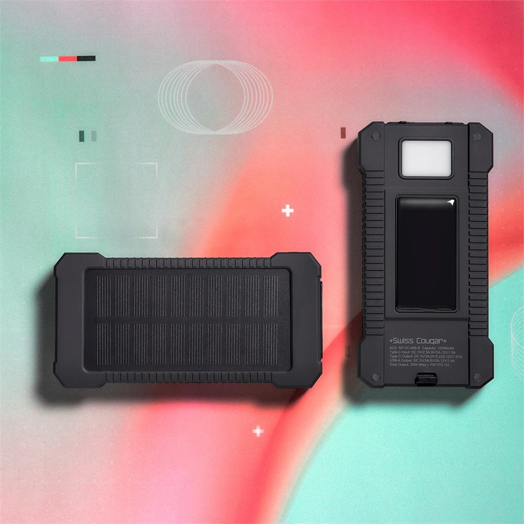 Swiss Cougar Durban Fast Charge 20W Solar Power Bank -10 000mAh